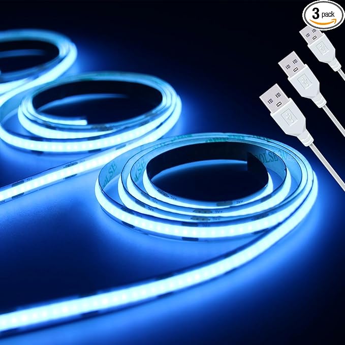 LED Strip Lights ICE Blue COB 320 LEDs High Brightness Indoor Use Flexible Thin by UVTaoYuan