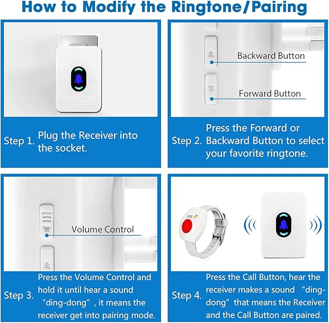 Daytech Wireless Caregiver Pager Wrist Call Button Personal Help Alert Pager - Image 4