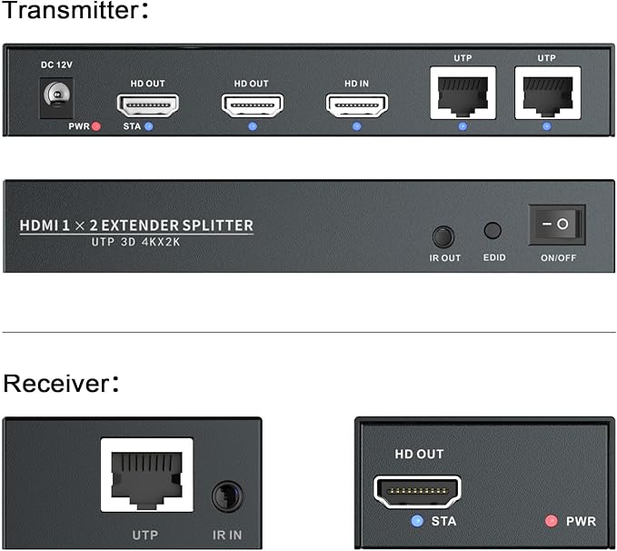 HDMI Extender Splitter1x2 HD 4K @60Hz up to 60m-Loop Out-Over CAT5/CAT6/CAT7 - Image 4