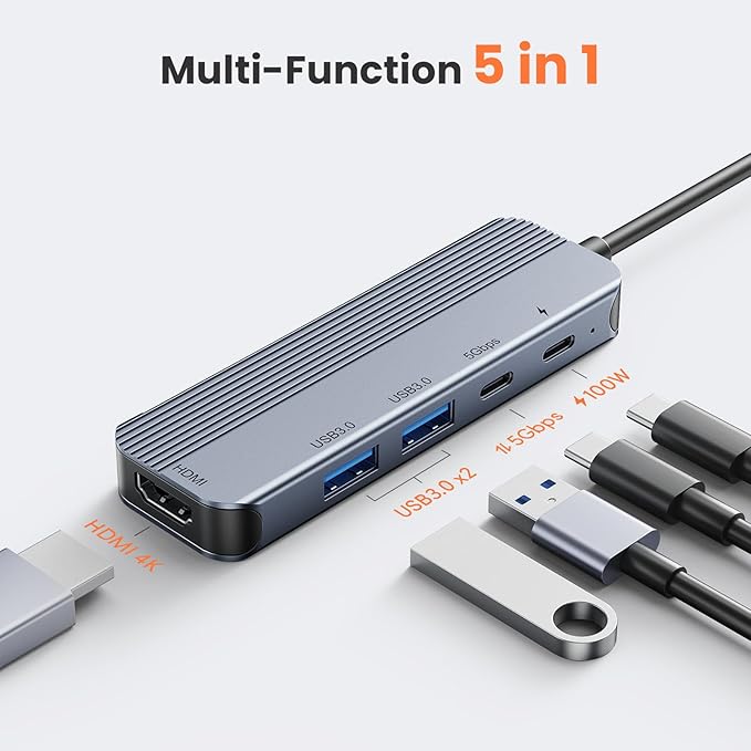 GUSGU USB C Hub with 4K HDMI, 2*USB 3.0, 5Gbps Type C Port, PD Charging 100W - Image 2