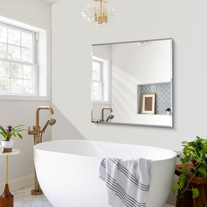 CILIBER Beveled Mirror, 36x36 inch Square Bathroom Mirrors - Image 8