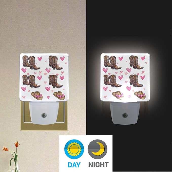 Pigsaly Led Night Light Cowgirl Hat Boots Pink Bow Hearts Night Light Plug in - Image 5