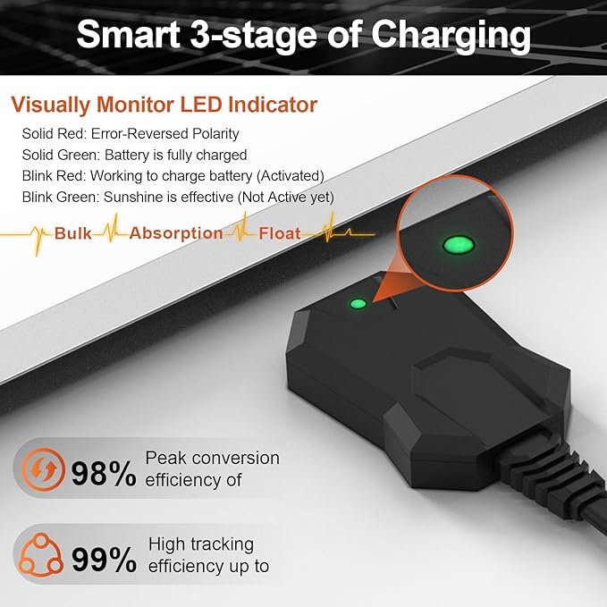 SUNER POWER 10W 12V Solar Battery Charger Maintainer, Built-in Smart MPPT - Image 3