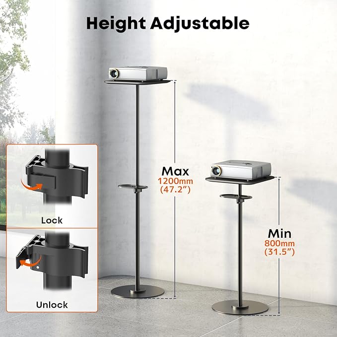 PUTORSEN Heavy-Duty Projector Stand – Height Adjustable Floor Projector - Image 3