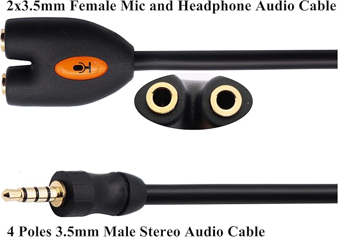 zdyCGTime 3.5mm Audio Headphone Y Splitter Cable 4-Pole 3.5mm AUX Male to 2 - Image 3
