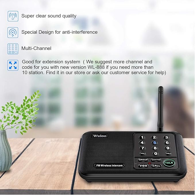 Wuloo Intercoms Wireless for Home 5280 Feet Range 10 Channel 3 Code, Wireless - Image 2