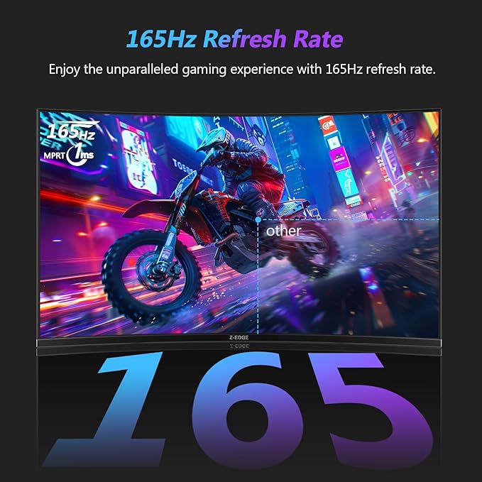 Z-Edge 27 inch Curved Gaming Monitor, QHD 1440P 165Hz 144Hz Curved 1500R - Image 2