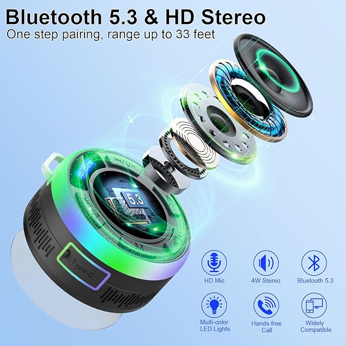 Shower Bluetooth Speaker IPX7 Waterproof, Portable Bluetooth Speakers - Image 3