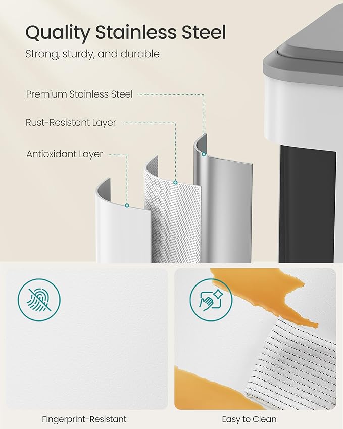 SONGMICS Trash Can, 2 x 8 Gallon Double Garabge Can - Image 5