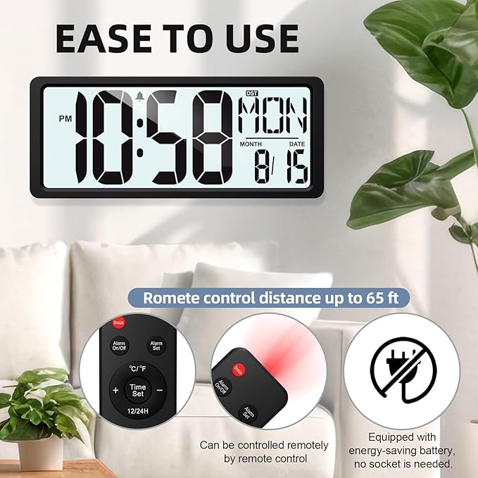 XREXS Large Digital Wall Clock Battery Operated - Image 2
