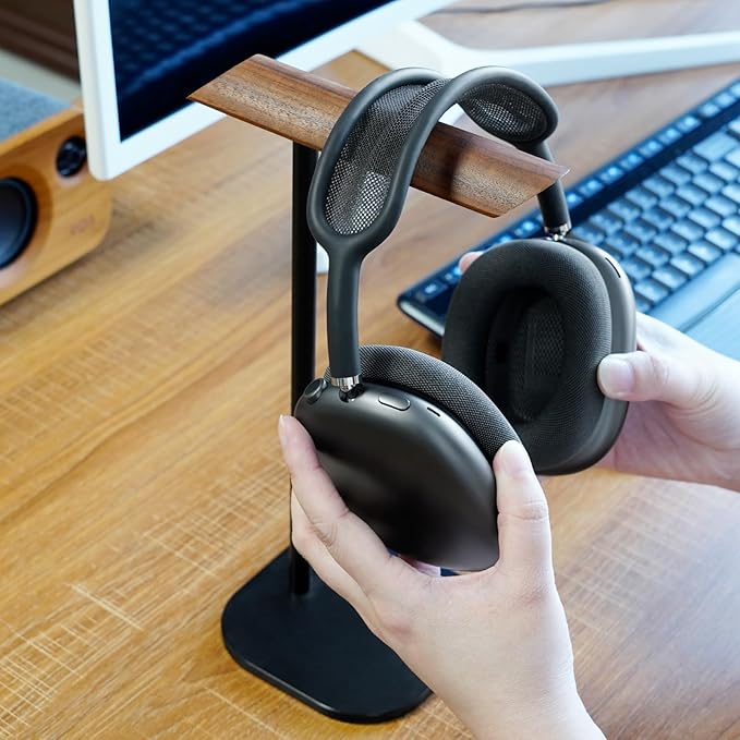 GEVO Headphone Stand for Desk, Walnut Wood & Aluminum Headset Stand, Universal - Image 6