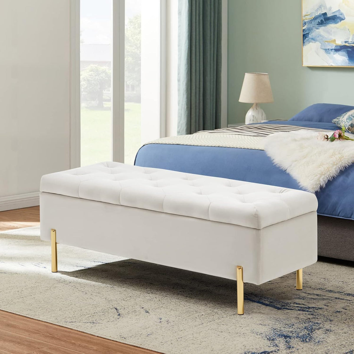 velvet storage bench ottoman, 45.6-inch end of bed, main product view