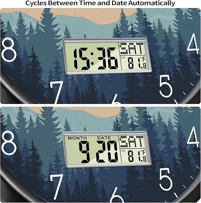 Silent Wall Clock with Day Week Temperature Wilderness with Sunset Non-ticking - Image 4
