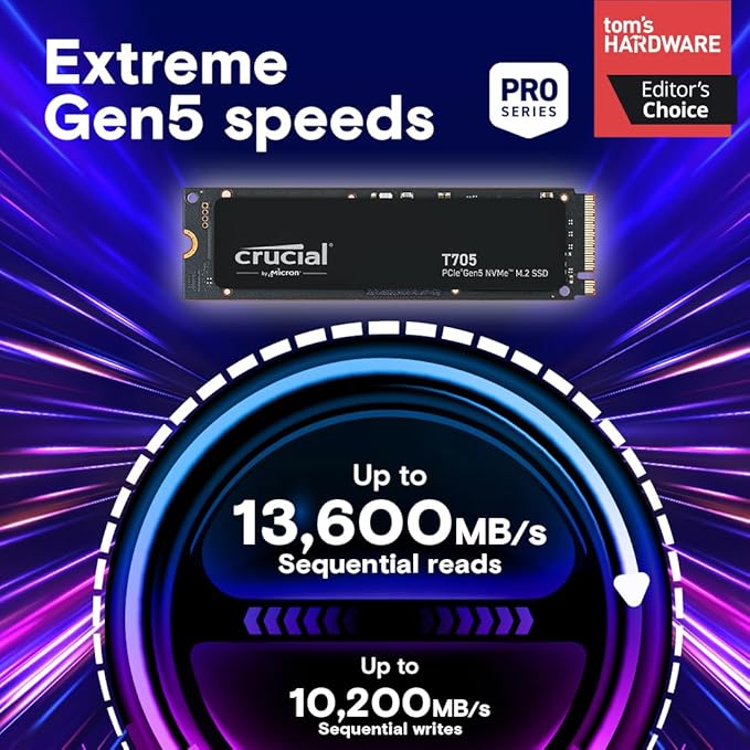 Crucial T705 PCIe Gen5 NVMe 1TB SSD, TLC NAND, Intel & Ryzen Compatible - Image 2
