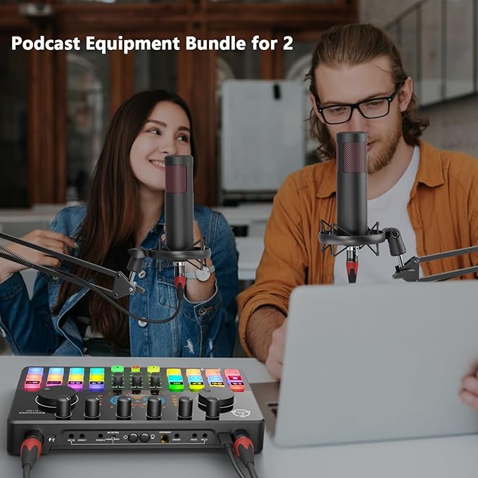 Podcast Equipment Bundle for 2, Audio Interface DJ Mixer - Image 2