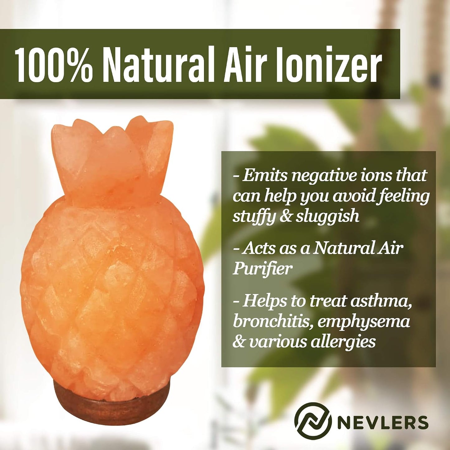 Nevlers Pineapple Shape Pink Himalayan Salt Lamp w/Wood Base for Home Decor | 7-8 lbs & 7"- 8" Tall Himalayan Pink Salt Lamp w/Dimmer Cord & Light Bulb | 100% Salt Rock Lamp | Ambient Salt Crystal Lamp
