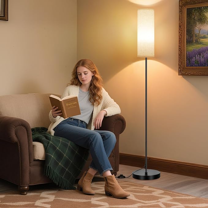 FRIDEKO HOME Floor Lamp with Beige Shade, Simple Design with Foot Pedal Switch - Image 7