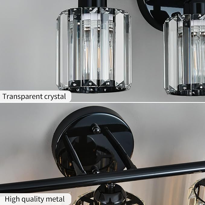 FDPBY Modern 3 Light Crystal Vanity Light, Plating Black Vertical Bathroom - Image 5