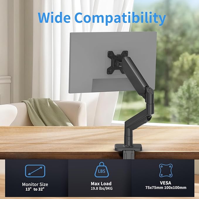 Single Monitor Stand for 13 to 32 inch Screens, Gas Spring Monitor Arm - Image 2