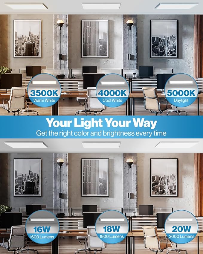 Sunco 2 Pack 1x2 LED Flat Panel Lights, Dual Selectable CCT 3500K/4000K/5000K & - Image 3