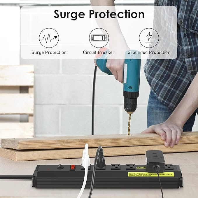 JUNNUJ Heavy Duty 20 Amp Power Strip 2 Pack, High Amp Surge Protector 6 Outlet - Image 5