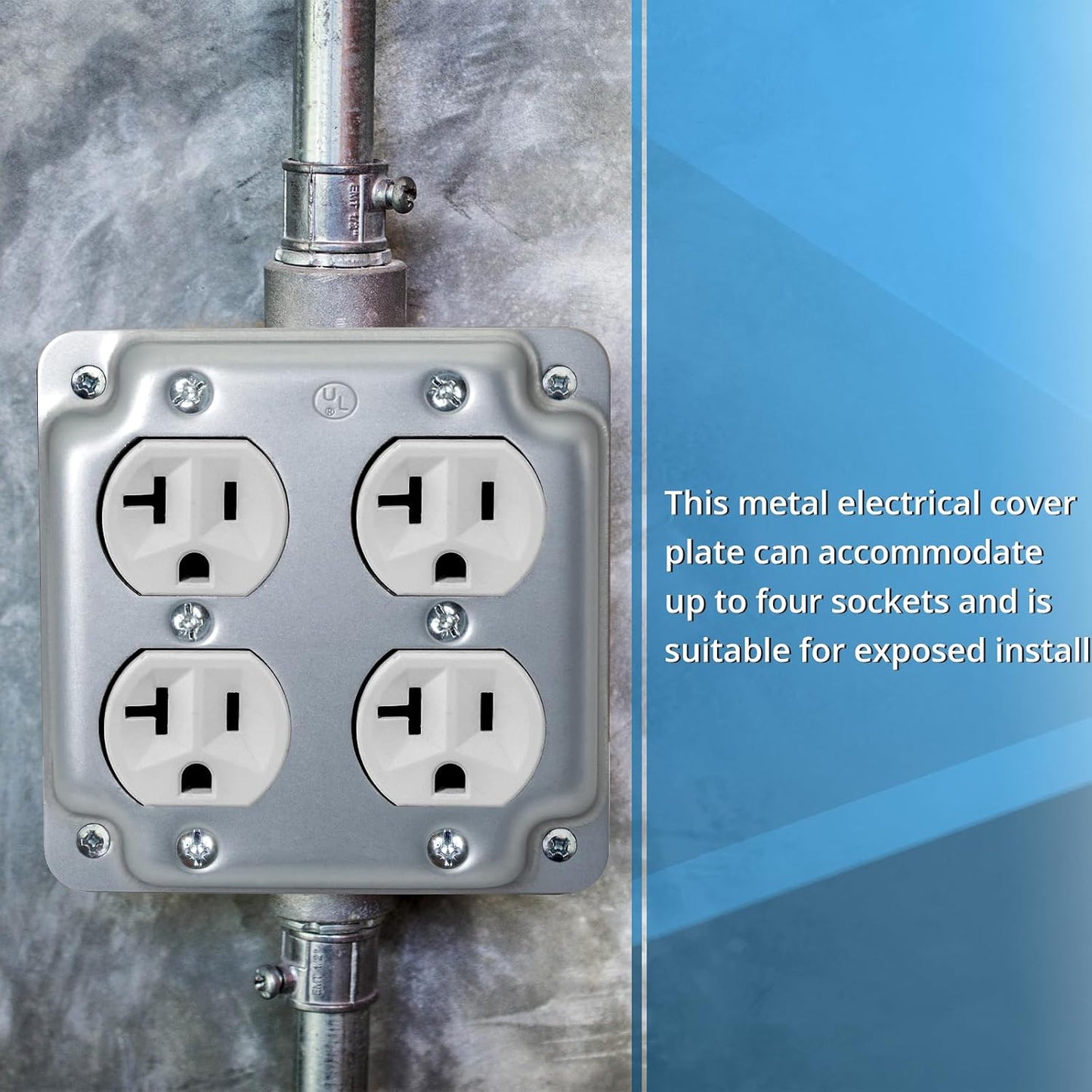 4-in Metal Electrical Box Cover, Pack of 1 | Features 1/2-in Projection; 2-Gang; Square Outlet Cover Plate; Galvanized Steel Material.