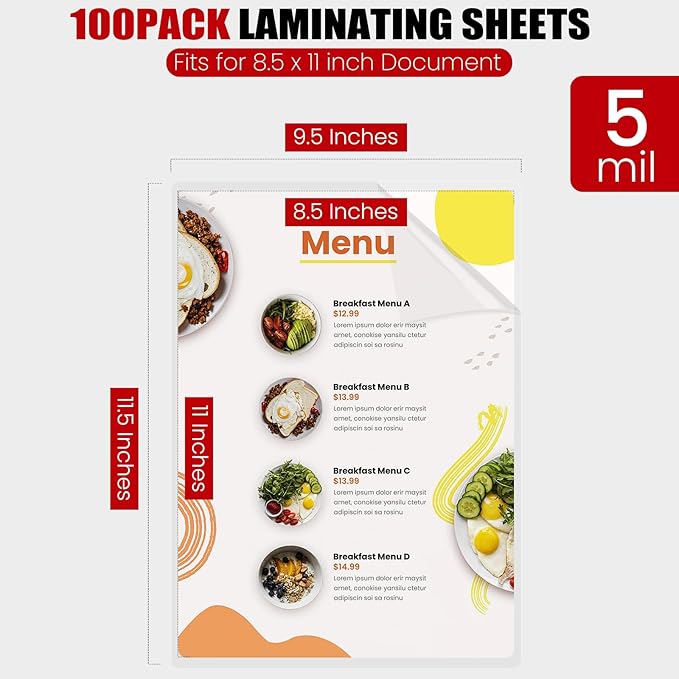 CAREGY 100 Pack Laminating Sheets, Holds 8.5 x 11 Inch Sheets, 5 Mil Thermal - Image 2