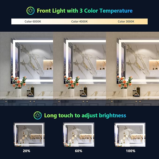 YEELAIT 32x36 Inch RGB LED Bathroom Mirror Front Light and RGB Backlit Lighted - Image 4