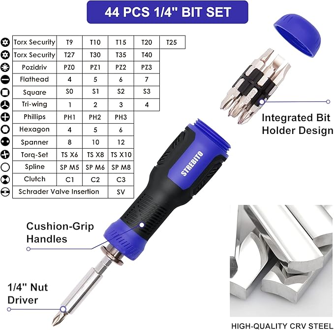 STREBITO Precision Screwdriver Set 191-Piece Multi-Bit Screwdriver 1/4 Inch Nut - Image 2