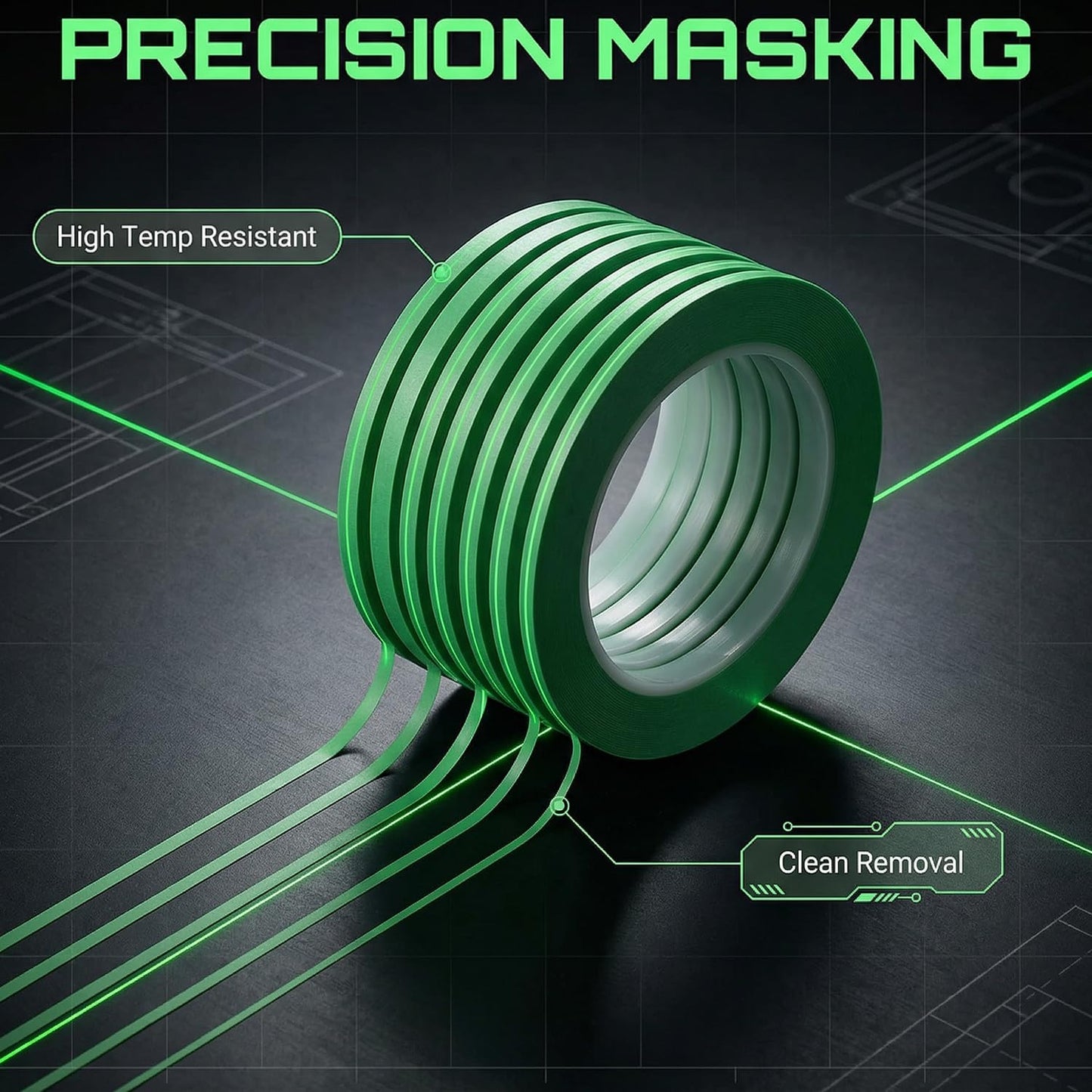 JINBING 6 Rolls Fine Line Tape High-Temp Viny Fineline Masking Tape Painters Tape 3-Colors (1/8 inch 6pcs)