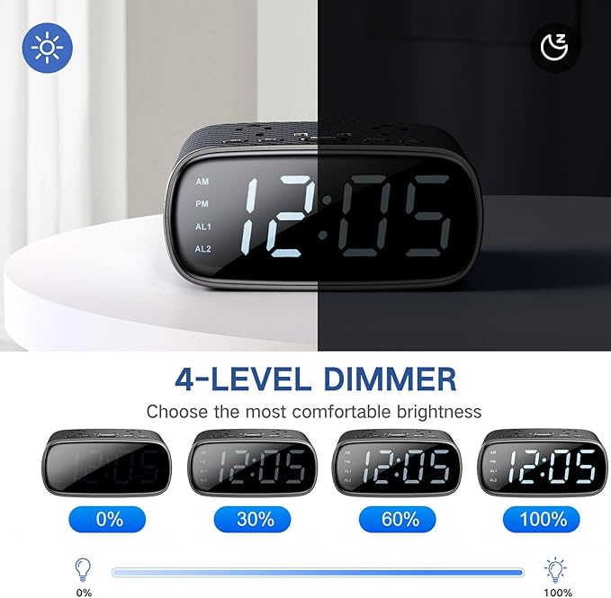 XBA Digital Alarm Clock with 20W USB C Ports, Dual Alarm Clock Power Strip with - Image 6