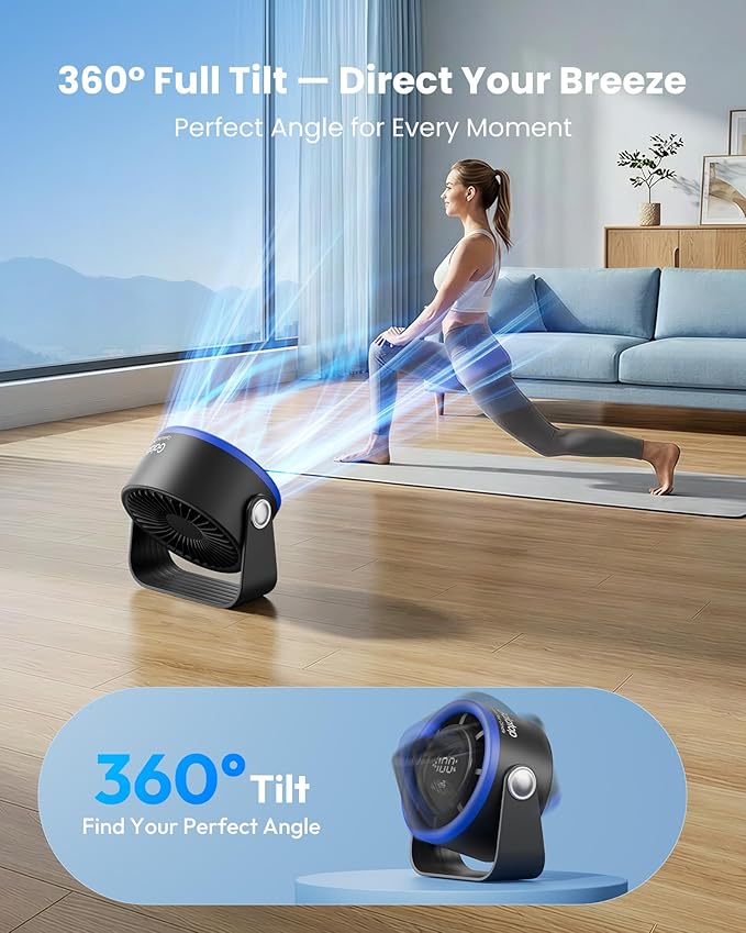 Gaiatop Small Desk Fan Rechargeable, 5in Personal Fan 4000mAh Battery Powered - Image 5