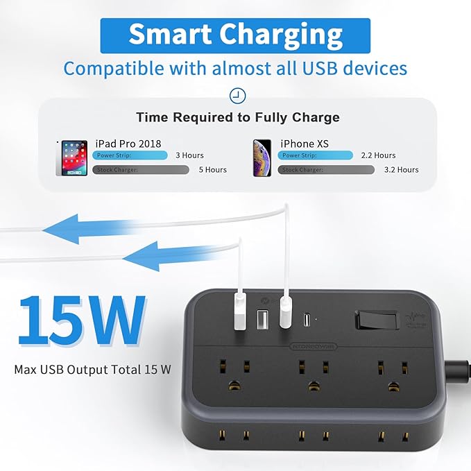10 in 1Power Strip NTONPOWER Ultra Thin Flat Plug Extension Cord - Image 4