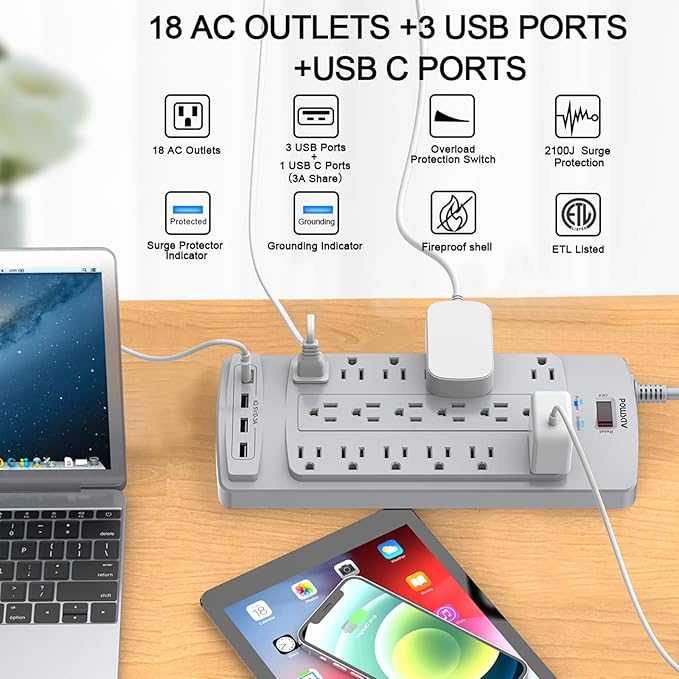 18 Outlets Surge Protector Power Strip - Image 2