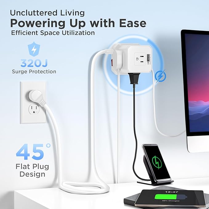 Uncaged Ergonomics Cube Power Strips w/Surge Protection, 10ft Extension Cord - Image 4