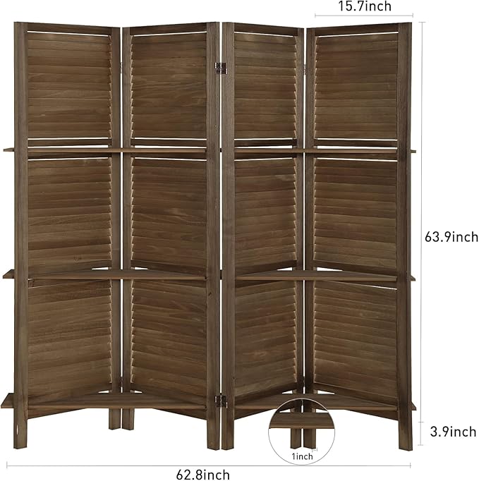 4 Panel Room Divider with Shelves, Room Dividers and Folding Privacy Screens - Image 9