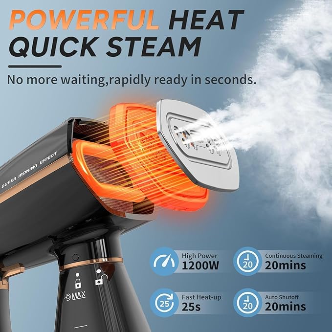 IRONDAY Steamer for Clothes, 1200W Portable Handheld Garment Steamer&Iron 2-in-1 - Image 2