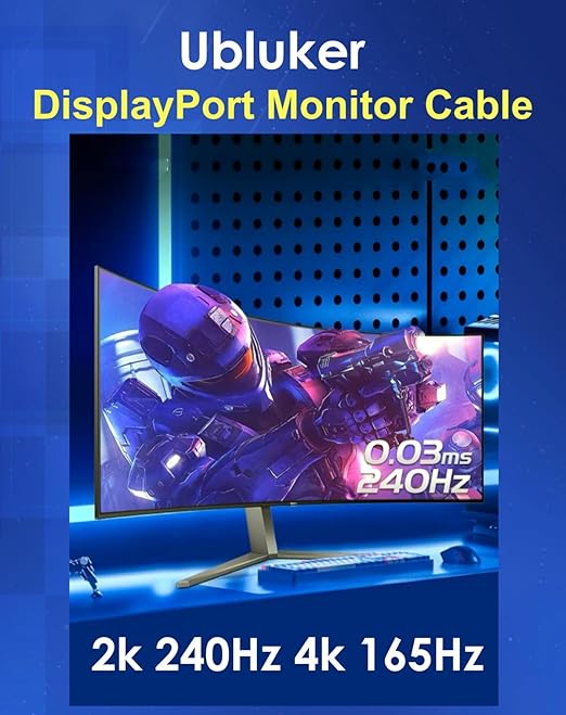 Ubluker 10K 8K DisplayPort 2.1 Cable 54Gbps 50 FT, Certified DP to DP Cord 4K - Image 4