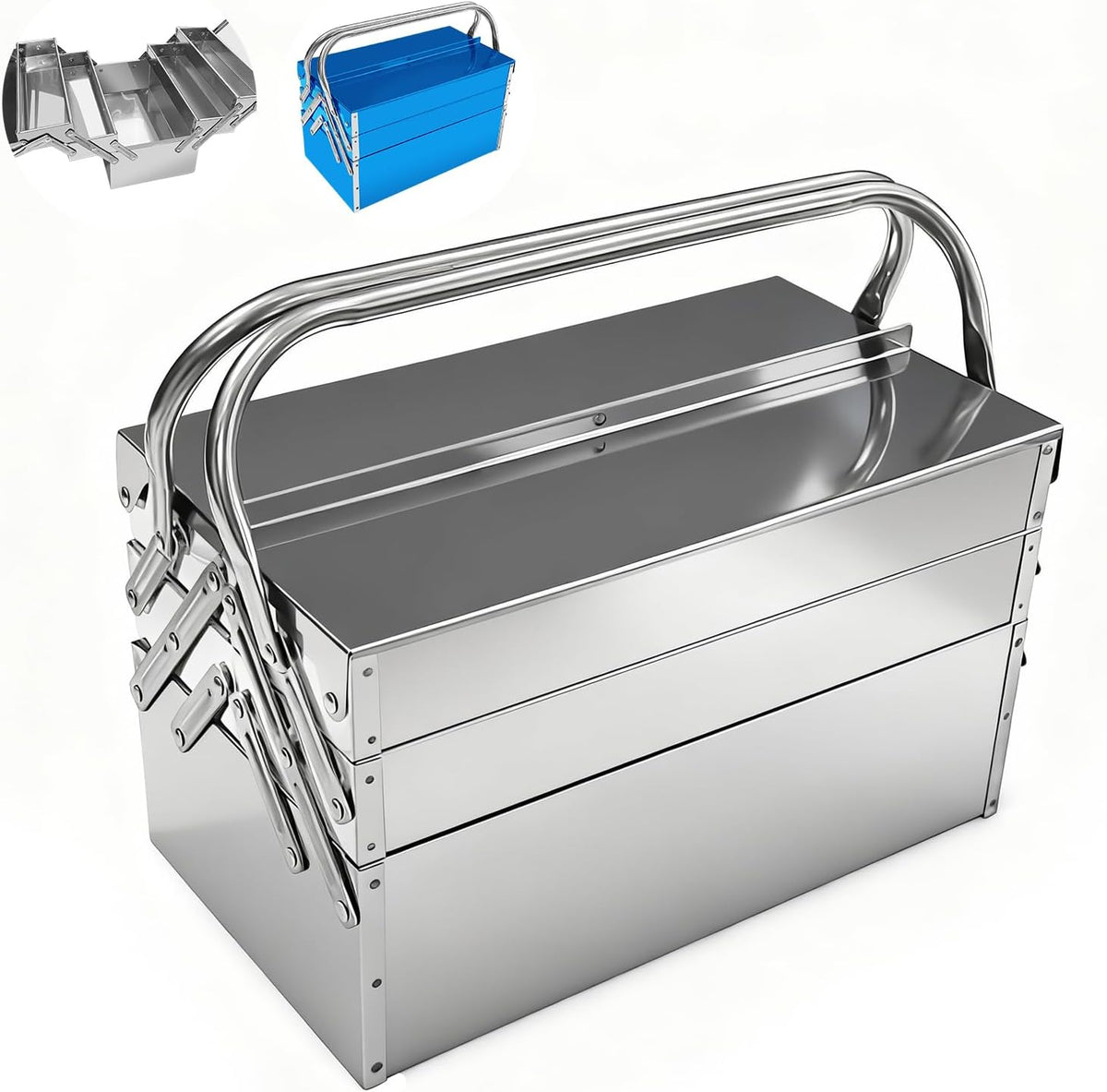 metal cantilever tool box, 3-tier 5 tray fold, main product view