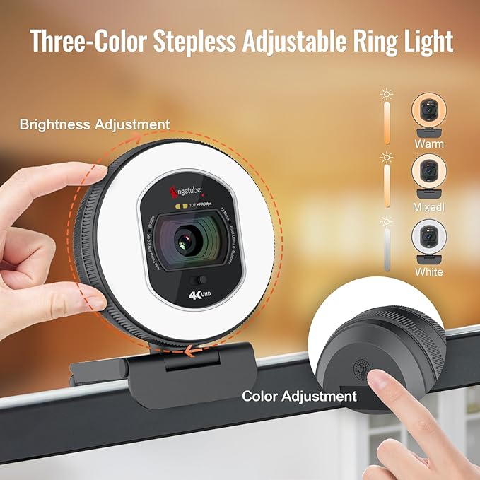 Angetube 4K Webcam with Light for PC: UHD 4K, TOF Auto Focus, Dual AI - Image 3