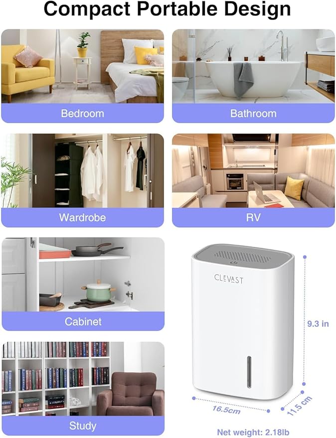 CLEVAST Small Dehumidifier for Home, 30oz Mini Quiet Dehumidifier for Bathroom - Image 7