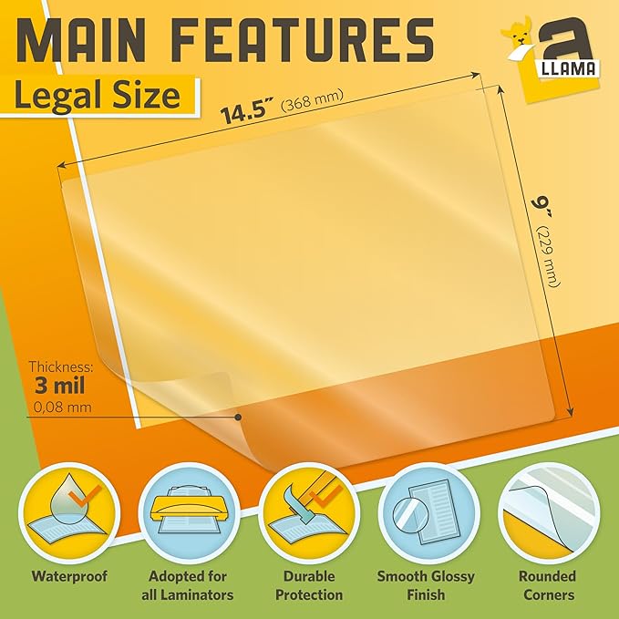 50 Pack Thermal Laminating Pouches 9” x 14.5”, 3 Mil Thick, Suited - Image 2
