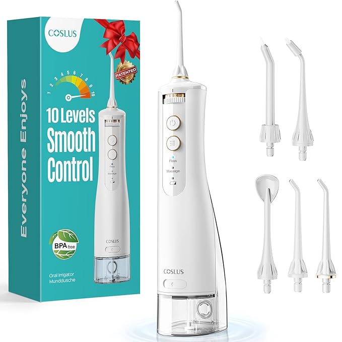 COSLUS Portable Water Flosser for Teeth: 10 Pressure Settings Professional by COSLUS
