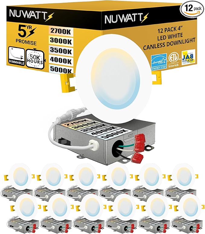 NUWATT 12 Pack, 4 Inch Ultra-Thin LED Recessed Lighting, 5CCT by NUWATTLighting