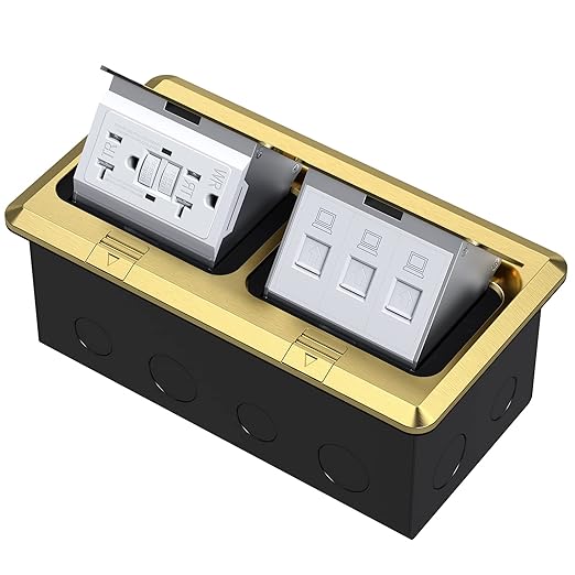 KYHSHJ Dual Pop-Up Floor Electrical Outlet Box Kit，20 Amp Stainless Steel GFCI by KYHSHJ