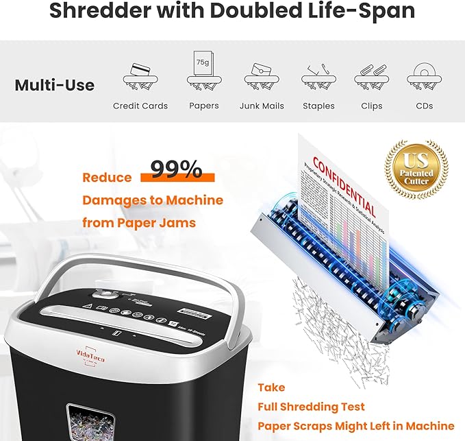 VidaTeco Paper Shredder for Home Office10-Sheet Cross-Cut Shredder - Image 3