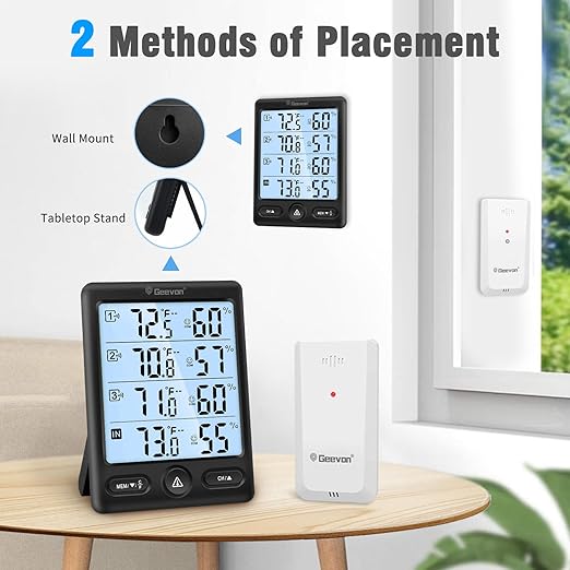 Geevon Indoor Outdoor Thermometer Wireless 3 Remote Sensors, 5-Inch Display - Image 9