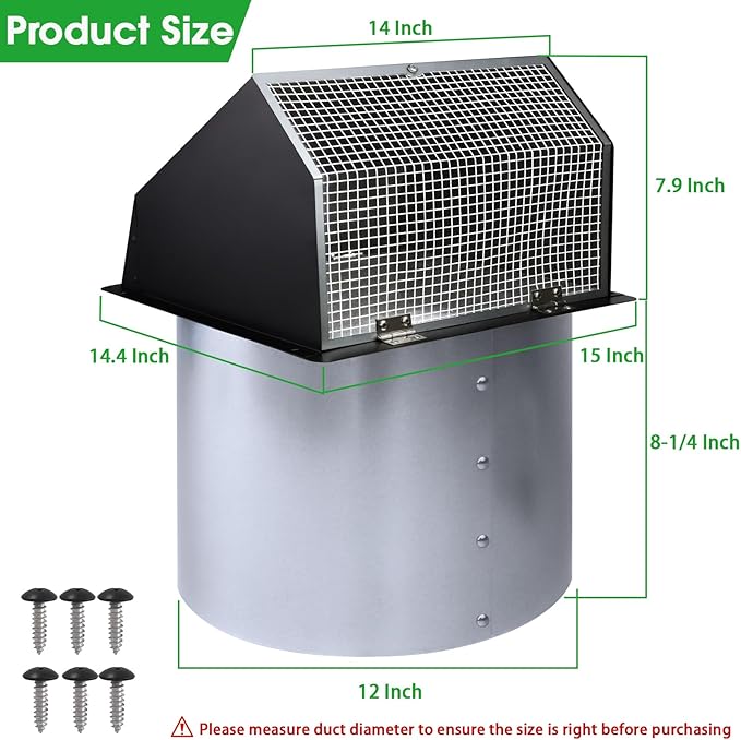 12 Inch Wall Vent Hood Exhaust Vent Cover Cap Outdoor Hooded Wall Vent - Image 2