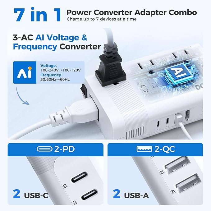 DOACE 220V to 110V Converter for European Travel - 350W 7 in 1 Voltage - Image 4