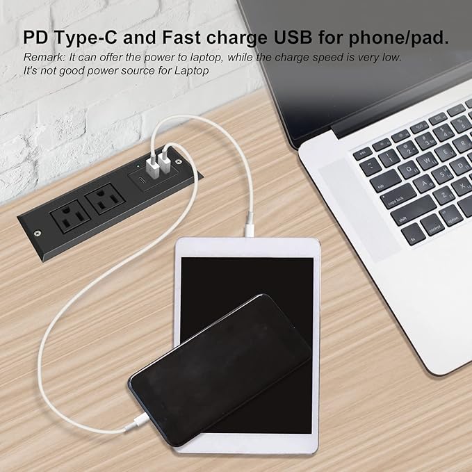 20W Recessed Power Strip USB C Fast Charge Desk Power Outlet Type C Flush - Image 4